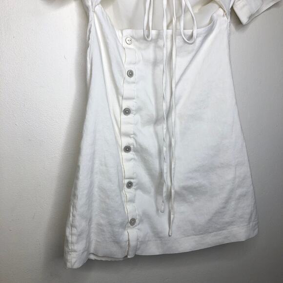 Zara Dress White Collared Mini Twist Midriff Cutout Button Side Linen Blend S - Picture 6 of 10
